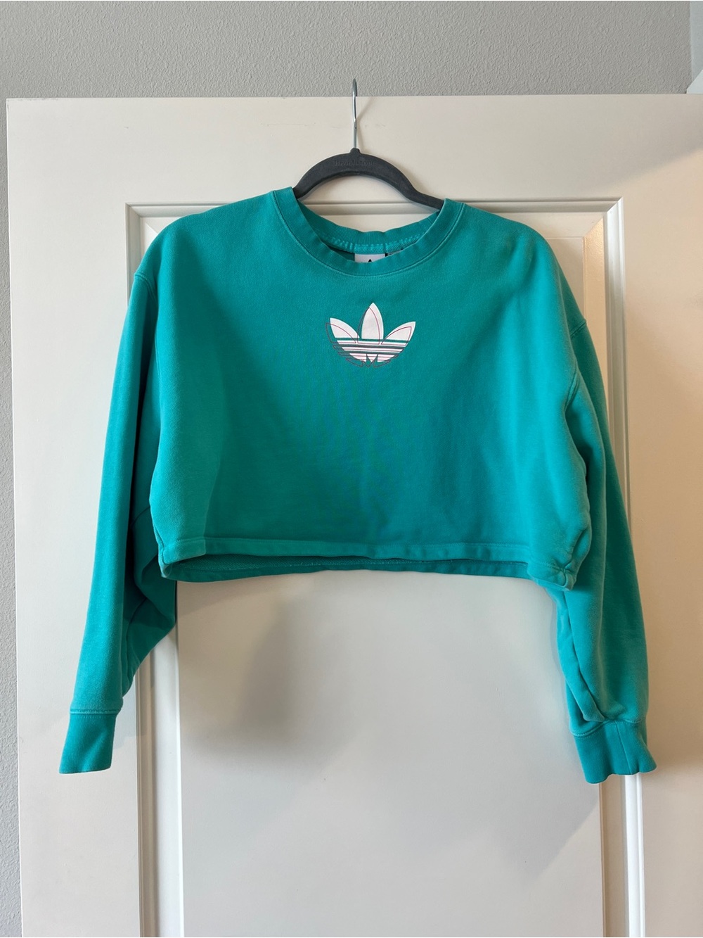 Adidas women Cropped Sweatshirt in Teal with Trefoil Logo